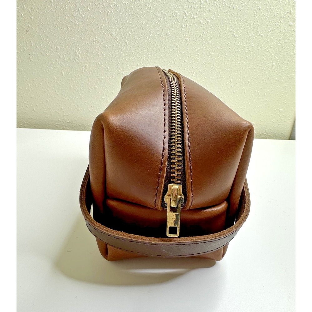 Wagoneer Leather Dopp Kit Men's Travel Toiletry Bag By Rustico Brass Trim View 4